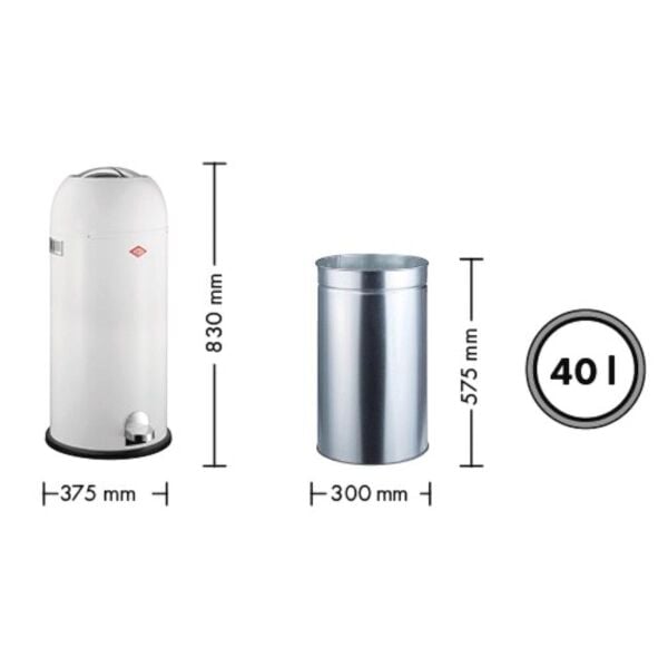 Wesco Kickmaster Maxi White Matt Çöp Kovası - 40 L
