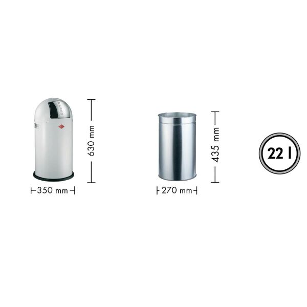 Wesco Pushboy Jr. White Matt Çöp Kovası - 22 L